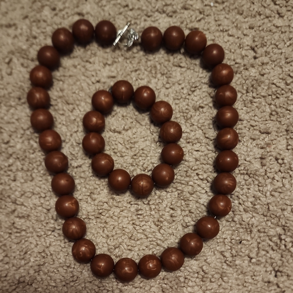 Elegant Brown Beaded Necklace and Bracelet Set handmade